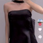 ZARA Large Back BOW TRIM VOLUMINOUS SATIN EFFECT MINI DRESS Black Size M NEW Photo 0