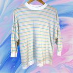 Vintage Pastel Striped Knit Mock Neck Pullover Size XL White Photo 0