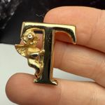 Letter / Initial T With Cherub Angel Brooch Pin Gold Tone Small Photo 1