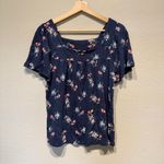 Lucky Brand Floral Square Neck Peasant Short Sleeve Cotton Top Size S Blue Photo 1