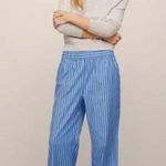 Reformation | Juno Straight Wide-Leg Casual Pants in Tribune Stripe Blue Photo 0
