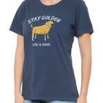 Life is Good  Golden Retriever Navy Blue Crusher T Shirt Womens XXL 2X Cotton Photo 0
