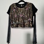Free People NEW  Life Of The Party Twofer Sequin T-Shirt Top Lace Black Size XS Photo 15