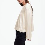 Madewell Long-Sleeve Bubble-Hem Top Satin in Winter White, Size 00 Photo 3