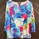 Ali Miles Multicolor Abstract 3/4 Sleeve Top XLP Artsy Lagenlook Embellished Blue Size undefined Photo 0