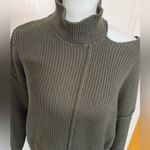 Bobi NWT  Black Shoulder Cut Out Distressed Turtleneck Sweater Army Green Size XL Photo 2