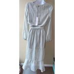 NSR Chiffon Morgan Midi Flutter Dress Long Sleeve Tie Waist in Olive Size Small Photo 1