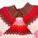 THML Textured Chunky Knit Striped Puffy Crewneck Sweater Red Pink Photo 9