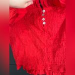 Poof New York  Red Ruched Button Off Shoulder Women’s Blouse Shirt Top Sz S EUC Photo 2
