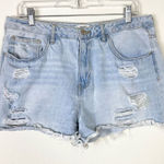 Forever 21 Light Wash Distressed Denim Raw Hem High Rise Jean Shorts Size 31 Photo 0