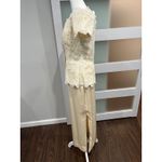 Vintage silk Fabian Molina Cream Lace Peplum Dress size 8 Off Shoulder Formal Tan Photo 3