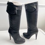 Valentino Garavani black leather floral applique tall platform heel boots size 5 Photo 1