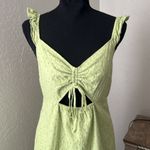 Live to be spoiled like green eyelet smocked cut out ruffle cinched mini dress Photo 6