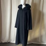 Vintage Kristen Blake Black Wool Cashmere Coat Fox Fur Hooded Coat Size 10P Photo 3