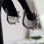 White Gold Virgin Mary with Baguette CZ Small Hoop Earrings Silver Photo 5