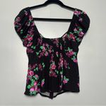 Free People  Close To You Black Floral Print Milkmaid Blouse Women’s Size XS Photo 2