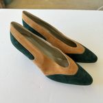 Vintage 1990s Apart Women's Sz 10 B Almond Toe Leather Suede Heels Emerald Gold Green Photo 8