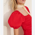 Madewell NEW Smocked Puff Sleeve Midi Dress in Poplin Cerise Red Photo 4