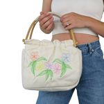 Krass&co Vintage 80s Fine Arts Bag White Floral Embroidered Purse Photo 0
