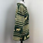 Vintage 90s Womens Fair Isle Moose Christmas Fleece Shirt Jacket Shacket Medium Green Photo 3