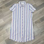 J. Crew Striped Button Down Shirt Dress White Blue Size 8 Preppy Retro Photo 11