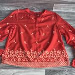 Loft Red Floral Embroidered Blouse Photo 7