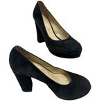 Bettye Muller Bettye by  Black Suede Round Chunky Heels Toe Pump Shoes Photo 2