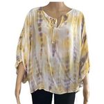 Young Fabulous and Broke Tie Dye Eyelet 3/4 Sleeve Relaxed Fit Womens M Artsy Photo 0