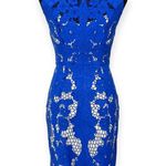 J Peterman | Size 0 | Royal Blue Battenberg Lace White Linen Lined Sheath Dress Photo 0