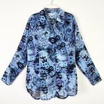 CAbi #609 Blue & Black Python Snakeskin Print Long Sleeve Button Up Shirt Size M Photo 0