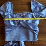 Urban Outfitters  Bohemian Light Blue Satin Style Crop Top blouse Size Medium Photo 4