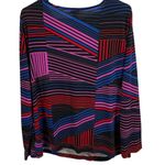 Rafaella Retro Groovy Deep Pink Blue Red Black Striped Cowl Neck Stretch Blouse Photo 2