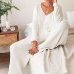 Om & Ah From The Earth Sz L / XL Ribbed Knit Lounge Pants White Wide Leg Photo 0