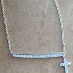 Rhodium Plated Bar with Cross Charm Necklace 18" Silver Photo 0