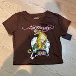 Ed Hardy NWT  Women's Tiger Crop Tee - Brown bedazzled size small Photo 2