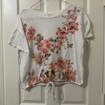 Free Kisses Women’s  White Top Shirt With Pink Flowers & Butterflies Plus Size 1X Photo 0