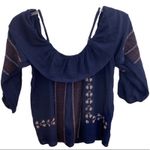 American Eagle  Embroidered Navy Off-the-Shoulder Cold Shoulder Top NWT AE Photo 0