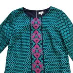 Crown & Ivy Dress Shift 3/4 Sleeve Geo Elephant Print Navy Turquoise Pink Size 8 Photo 7