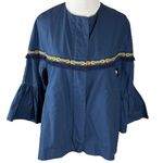 ZARA  Basic Western Navy Blue Bell Sleeve Fringe Aztec Trim Jacket Size XS NWT Photo 7