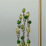 Shades of Green Beaded Silver Tone Chandelier Dangle Earrings Photo 5