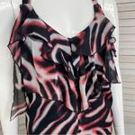 Bebe Printed Silk Chiffon Ruffle Trim Halter Neck Blouse Pink Black XS Photo 4