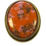 Sarah Coventry Coraline Brooch Pendant Pink Orange Gold Tone Glitter Lucite Oval Photo 0