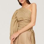 Maje Lalmeto One Sleeve Cut Out Ruched Tie Waist Tan Top Size Large Photo 1