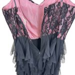 DEB Y2K Vintage Black Pink Lace Bustier Ruffled Tulle Skirt Mini Dress Sz 13 14 Photo 4