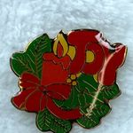 Christmas Holiday Enamel Pin Brooch Joy Candle Holly Bow Vintage Photo 9