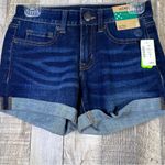Aeropostale Aero Low Rise Size 2 Rolled Raw Hem Cuffed 5 Pocket Dark Blue Wash Denim Shorts Photo 2