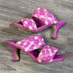 Marc Fisher  Womens Toree Heeled Mule Sandal Size 8.5 M Pink Woven Slip On Preppy Photo 3