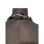 Cache Black Lace Floral Overlay Nude Mesh V Neck Halter Rhinestone Buckle Sz L Photo 5