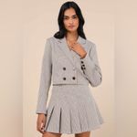 Lulus  Convincingly Poised Brown Plaid Double-Breasted Cropped Blazer Size M NWT Photo 1