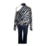 SIX/FIFTY Blue Gray Pullover Sweater Cutout Shoulder Distressed Oversized Small Photo 2